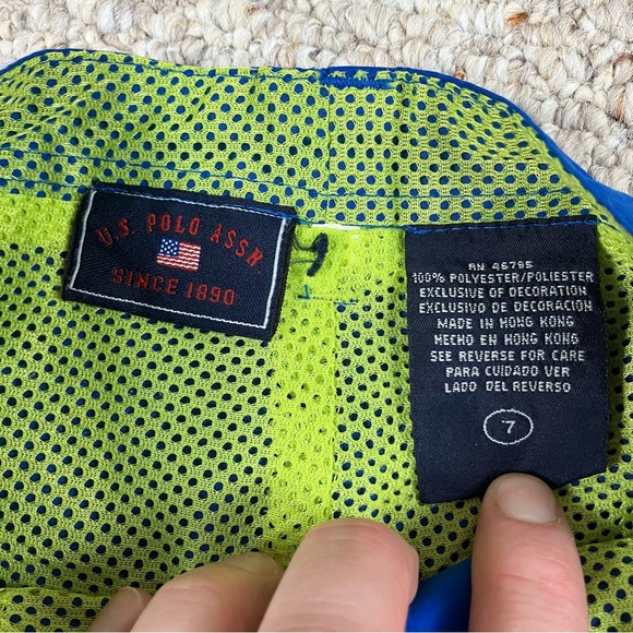 U.S. Polo ASSN Boys Swim Trunks Shorts Size 7 Blue Logo Mesh Pockets - Picture 7 of 11